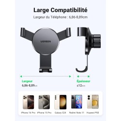 Uvert support téléphone voiture gravité grille aération porte portable automobile ventilation accroche smartphone auto compatibl