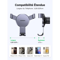 Uvert support téléphone voiture gravité grille aération porte portable automobile ventilation accroche smartphone auto compatibl