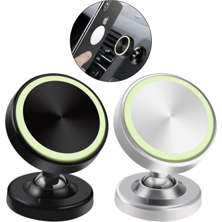 Vinabo 2 Pack Magnétique Support Aimant Telephone, Rotation 360° Compatible pour Tous Les Smartphone,Voiture Accessoires Interie