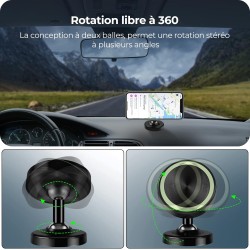 Vinabo 2 Pack Magnétique Support Aimant Telephone, Rotation 360° Compatible pour Tous Les Smartphone,Voiture Accessoires Interie
