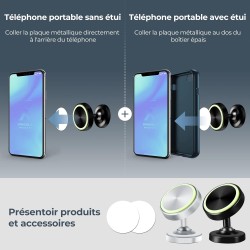 Vinabo 2 Pack Magnétique Support Aimant Telephone, Rotation 360° Compatible pour Tous Les Smartphone,Voiture Accessoires Interie