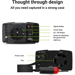 Vert cell® 150w/300w 12v 220v/230v convertisseur de tension voiture solaire modifiée volts sinus power inverter sinusoïdale dc a