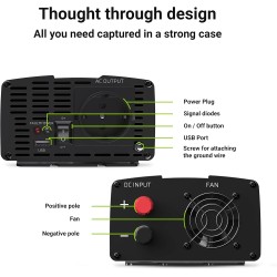 Vert cell® 1000w/2000w 24v 220v/230v convertisseur de tension camion solaire modifiée volts sinus power inverter sinusoïdale dc 