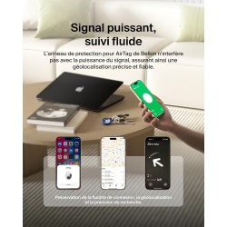 Belkin Étui pour Apple AirTag avec Attache en Métal, Porte Clés, Protection Durable, Anti-rayure, Ouverture Facile et Rebords Su