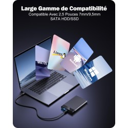 POSUGEAR Boitier Disque Dur 2,5", 6Gbps USB C 3.1 Gen 2 Boitier Externe Disque pour SATA HDD et SSD de 2,5'' et 7mm/9.5mm, Boiti