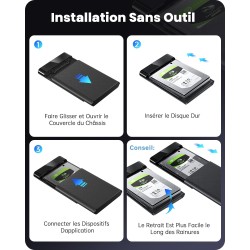 POSUGEAR Boitier Disque Dur 2,5", 6Gbps USB C 3.1 Gen 2 Boitier Externe Disque pour SATA HDD et SSD de 2,5'' et 7mm/9.5mm, Boiti