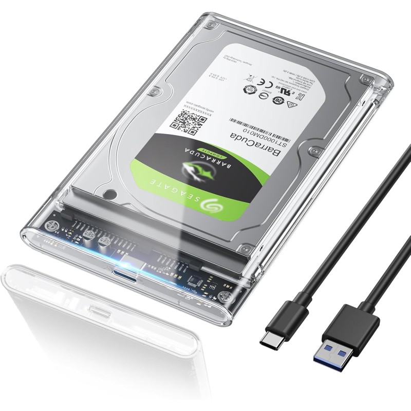 POSUGEAR Boitier Disque dur 2,5", 6Gbps USB C 3.1 Gen 2 Boitier Externe Disque pour SATA HDD et SSD de 2,5'' et 7/9.5mm, Boitier