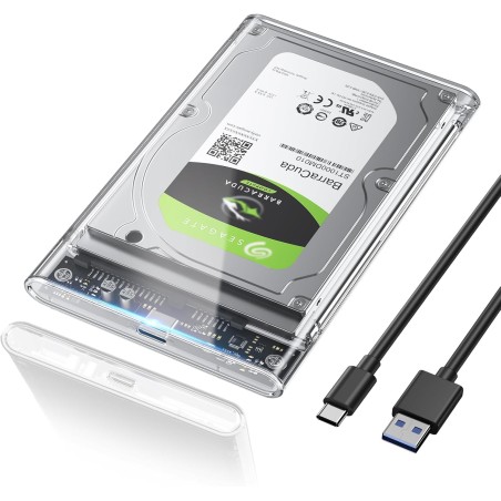 POSUGEAR Boitier Disque dur 2,5", 6Gbps USB C 3.1 Gen 2 Boitier Externe Disque pour SATA HDD et SSD de 2,5'' et 7/9.5mm, Boitier
