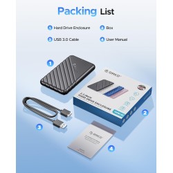 ORICO Boitier Disque Dur 2.5'', USB 3.0 Boitier Externe Disque 5Gbps pour SATA HDD et SSD de 2,5'' et 7/9.5 mm, accélération UAS
