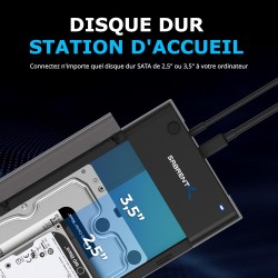 SABRENT Boitier Disque Dur 3.5, Rapide 5Gbps Boitier SSD Externe 2.5"/3.5", Adaptateur SATA USB pour SSD/HDD, Lecteur Disque Dur