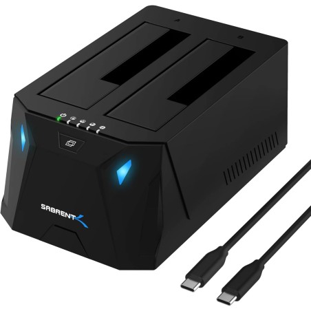 SABRENT Boitier Disque Dur Externe Adaptateur SATA to USB 2,5"/3,5", 2 Baies SSD/HDD vers USB-C 3.0, Boitier Disque Dur 2.5, Clo