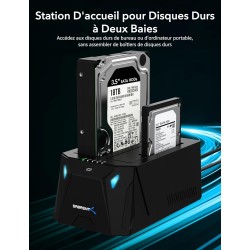 SABRENT Boitier Disque Dur Externe Adaptateur SATA to USB 2,5"/3,5", 2 Baies SSD/HDD vers USB-C 3.0, Boitier Disque Dur 2.5, Clo