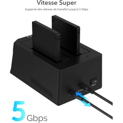SABRENT Boitier Disque Dur Externe Adaptateur SATA to USB 2,5"/3,5", 2 Baies SSD/HDD vers USB-C 3.0, Boitier Disque Dur 2.5, Clo