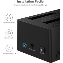 SABRENT Boitier Disque Dur Externe Adaptateur SATA to USB 2,5"/3,5", 2 Baies SSD/HDD vers USB-C 3.0, Boitier Disque Dur 2.5, Clo