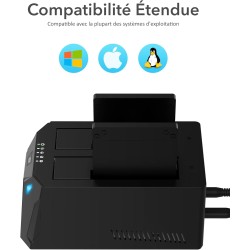 SABRENT Boitier Disque Dur Externe Adaptateur SATA to USB 2,5"/3,5", 2 Baies SSD/HDD vers USB-C 3.0, Boitier Disque Dur 2.5, Clo