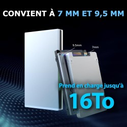 SABRENT Boitier Externe pour Disque Dur SATA 2,5" Pouces, 9,5 ou 7mm Adaptateur SSD/HDD vers USB 3.2, Aluminium Station d'accuei
