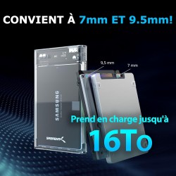 SABRENT Boitier Externe pour Disque Dur SATA 2,5" Pouces, 9,5 ou 7mm Adaptateur SSD/HDD vers USB 3.2, Station d'accueil du Disqu