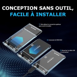 SABRENT Boitier Externe pour Disque Dur SATA 2,5" Pouces, 9,5 ou 7mm Adaptateur SSD/HDD vers USB 3.2, Station d'accueil du Disqu