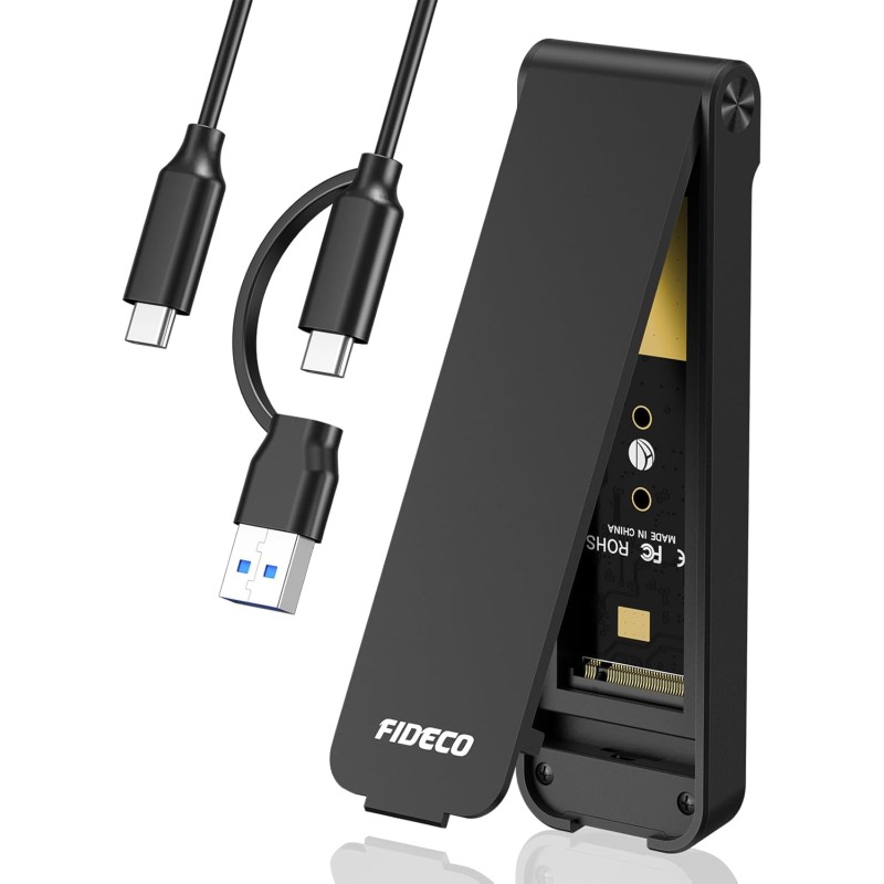 FIDECO Boîtier SSD M.2 NVME USB 3.2 Gen 2 10Gbps - Adaptateur NVMe PCIe M-Key/M+B Key - Design Style Sandwich - Supporte UASP et