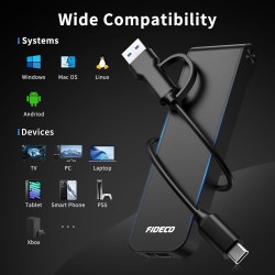 FIDECO Boîtier SSD M.2 NVME USB 3.2 Gen 2 10Gbps - Adaptateur NVMe PCIe M-Key/M+B Key - Design Style Sandwich - Supporte UASP et