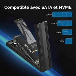 SABRENT Boitier SSD NVMe M.2, Adaptateur SSD M2 USB 3.2 Gen2 10Gbps, Boitier NVMe Externe en Aluminium Durable pour PCIe, M.2 SA