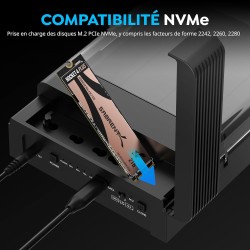 SABRENT Boitier Disque Dur Externe, USB-C Station d'accueil pour Disque Dur HDD/SATA 3.5"/2.5" & Boitier SSD M2 NVMe avec Foncti