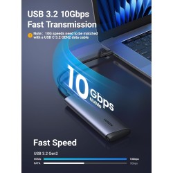 Uvert boîtier ssd m2 nvme pcie 10 gbps usb 3.2 gen 2 adaptateur disque dur externe aluminium pour m.2 2230 2242 2260 2280 compat