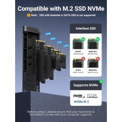 Uvert boîtier ssd m2 nvme pcie 10 gbps usb 3.2 gen 2 adaptateur disque dur externe aluminium pour m.2 2230 2242 2260 2280 compat