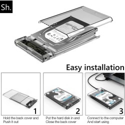 SH. Boitier Disque Dur Externe 2.5” SATA USB 3.0, Boîtier Externe Disque pour SATA SSD et HDD, Vitesse 5Gbps, UASP , pour Ordina