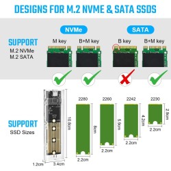 AXFEE Boîtier SSD M.2 nvme Adaptateur m2 Lecteur Disque Dur Externe, Boîtier Adaptateur SSD m2 USB 3.1 USB-C Disque Dur pour M.2