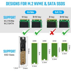 AXFEE Boîtier SSD M.2 nvme et sata, Adaptateur m2 Lecteur Disque Dur Externe, Boîtier Adaptateur SSD m2 USB 3.1 USB-C Disque Dur