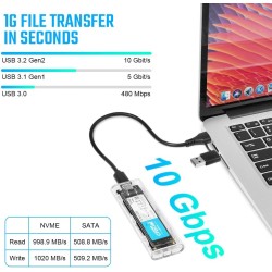 AXFEE Boîtier SSD M.2 nvme et sata, Adaptateur m2 Lecteur Disque Dur Externe, Boîtier Adaptateur SSD m2 USB 3.1 USB-C Disque Dur