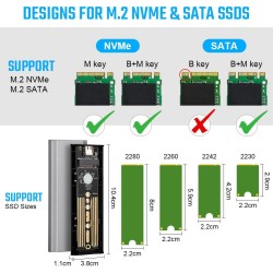 AXFEE Boîtier SSD M.2 NVMe SATA, Adaptateur m2 Lecteur Disque Dur Externe Aluminium, 10 Gbps USB 3.2 Gen 2 Adaptateur Disque Dur