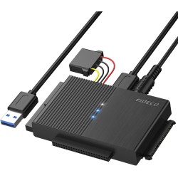 FIDECO IDE et SATA Adaptateur, Adaptateur Disque Dur USB 3.0 IDE SATA pour 2.5"/ 3.5" HDD/SSD, Convertisseur Alimentation DC 12V