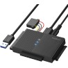 FIDECO IDE et SATA Adaptateur, Adaptateur Disque Dur USB 3.0 IDE SATA pour 2.5"/ 3.5" HDD/SSD, Convertisseur Alimentation DC 12V