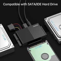 FIDECO IDE et SATA Adaptateur, Adaptateur Disque Dur USB 3.0 IDE SATA pour 2.5"/ 3.5" HDD/SSD, Convertisseur Alimentation DC 12V