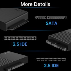 FIDECO IDE et SATA Adaptateur, Adaptateur Disque Dur USB 3.0 IDE SATA pour 2.5"/ 3.5" HDD/SSD, Convertisseur Alimentation DC 12V