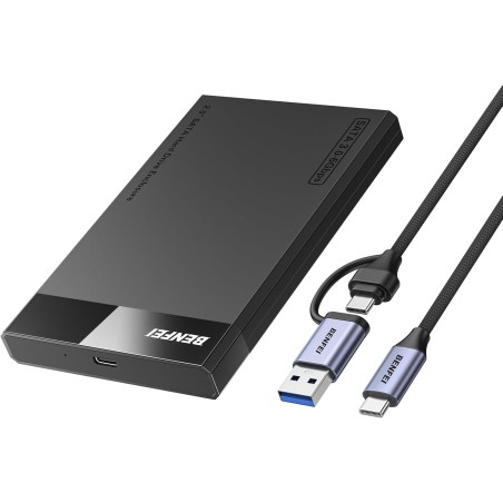 BENFEI Boitier Disque Dur 2.5, USB C/ USB A vers SATA 2,5" sans Outil , pour SDD et HDD, Jusqu'à 6 Gbps, Un câble USB C/A 10 Gbp