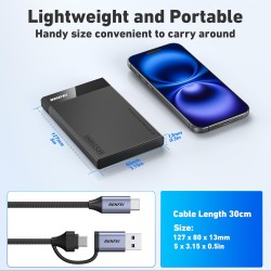 BENFEI Boitier Disque Dur 2.5, USB C/ USB A vers SATA 2,5" sans Outil , pour SDD et HDD, Jusqu'à 6 Gbps, Un câble USB C/A 10 Gbp