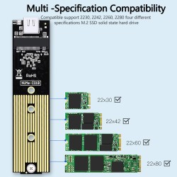 Boîtier SSD M.2 nvme Adaptateur m2 Lecteur Disque Dur Externe,boîtier nvme Adaptateur ssd m2 USB 3.1 USB-C Boîtier Disque Dur po