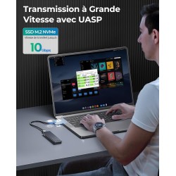 ORICO Boîtier SSD M.2 NVMe 10Gbps USB Adaptateur Externe USB3.2/ USB3.1 Gen2 USB-C Boîtier Disque Dur pour M.2 PCIe NVME M-Key 2