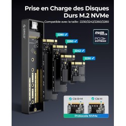 ORICO Boîtier SSD M.2 NVMe 10Gbps USB Adaptateur Externe USB3.2/ USB3.1 Gen2 USB-C Boîtier Disque Dur pour M.2 PCIe NVME M-Key 2