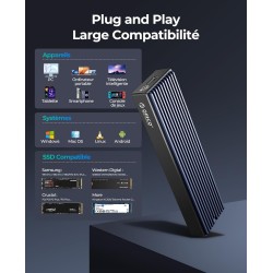 ORICO Boîtier SSD M.2 NVMe 10Gbps USB Adaptateur Externe USB3.2/ USB3.1 Gen2 USB-C Boîtier Disque Dur pour M.2 PCIe NVME M-Key 2