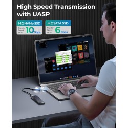 ORICO Boîtier SSD M.2 NVMe SATA, Adaptateur USB3.2 Gen2 10Gbps PCI-E NVMe M-Key, 6Gbps NGFF SATA B+M Key pour M.2 SSD Taille 223