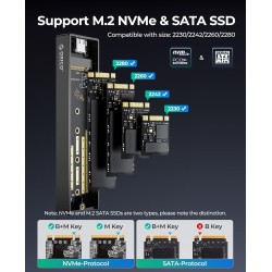 ORICO Boîtier SSD M.2 NVMe SATA, Adaptateur USB3.2 Gen2 10Gbps PCI-E NVMe M-Key, 6Gbps NGFF SATA B+M Key pour M.2 SSD Taille 223