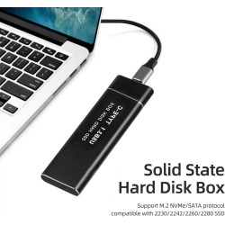 Abauoat Boîtier M.2 SSD NVME,USB Adaptateur Externe USB3.1 Gen2 USB-C Boîtier Disque Dur pour M.2 PCIe NVME M-Key 2230/2242/2260