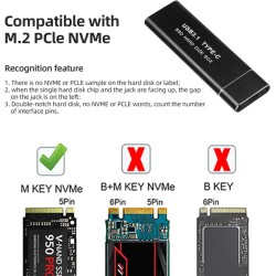 Abauoat Boîtier M.2 SSD NVME,USB Adaptateur Externe USB3.1 Gen2 USB-C Boîtier Disque Dur pour M.2 PCIe NVME M-Key 2230/2242/2260