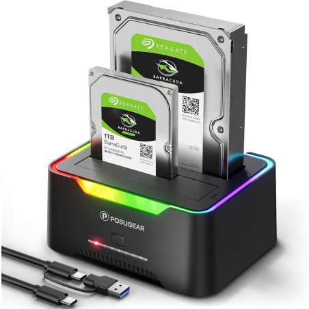 POSUGEAR Dock Disque Durs, USB3.0 Station d'accueil Disque Dur pour 2,5 et 3,5 Pouces SATA HDD/SSD Jusqu'à 40 to, Fonction clona