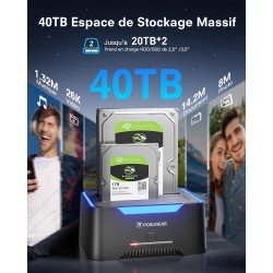 POSUGEAR Dock Disque Durs, USB3.0 Station d'accueil Disque Dur pour 2,5 et 3,5 Pouces SATA HDD/SSD Jusqu'à 40 to, Fonction clona