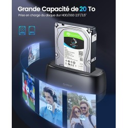 ORICO SATA SSD/HDD Dock pour Disque Dur, USB 3.0 Station d'accueil pour Dique Dur de 2,5 et 3,5 Pouces, Supporte UASP et Les dis